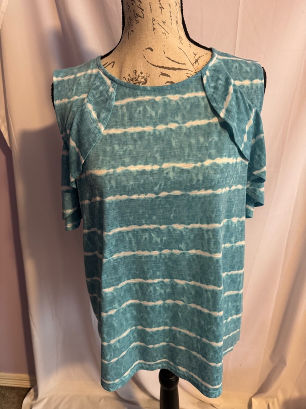 Juicy Couture turquoise and White Striped Cold-Shoulder Tee